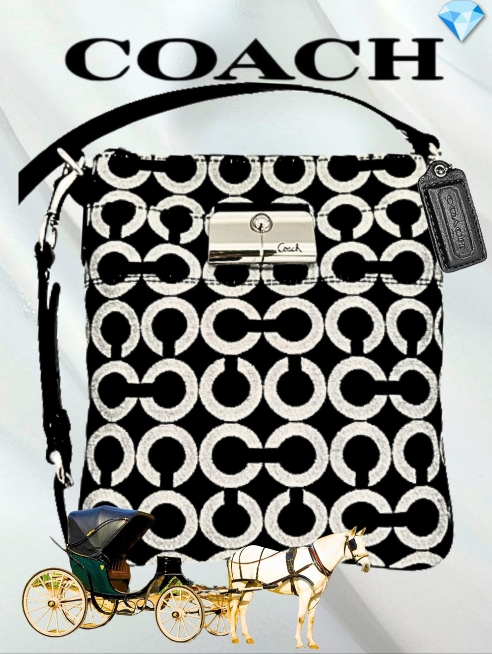 Coach Kristin Signature Logo Graphic Art Black Silver White Crossbody